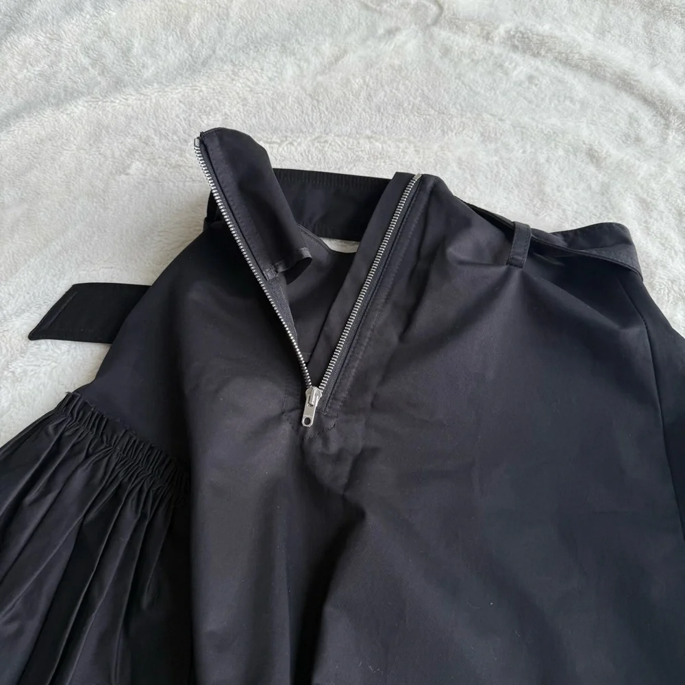 Sandro Cotton Black A-Line Pleated Panel Mini Skirt Sz 1 US XS (2)
